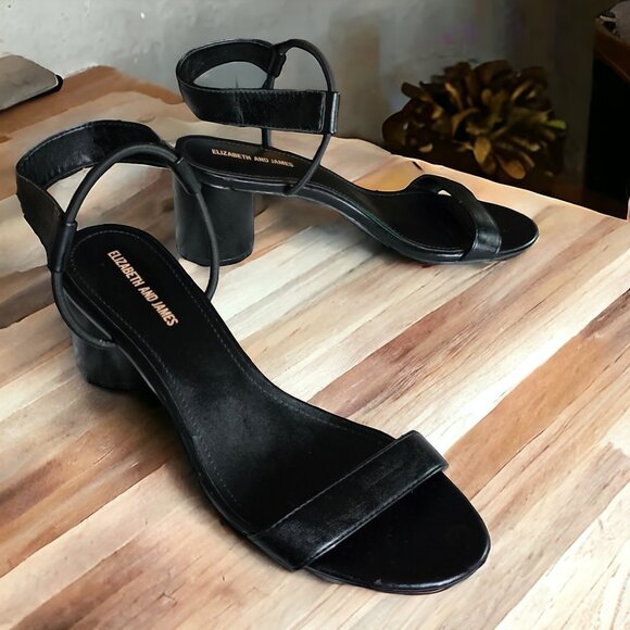 ELIZABETH & JAMES  (8.5) CALENDULA Round 2 1/2" Strappy High Heel in Black - Picture 8 of 13